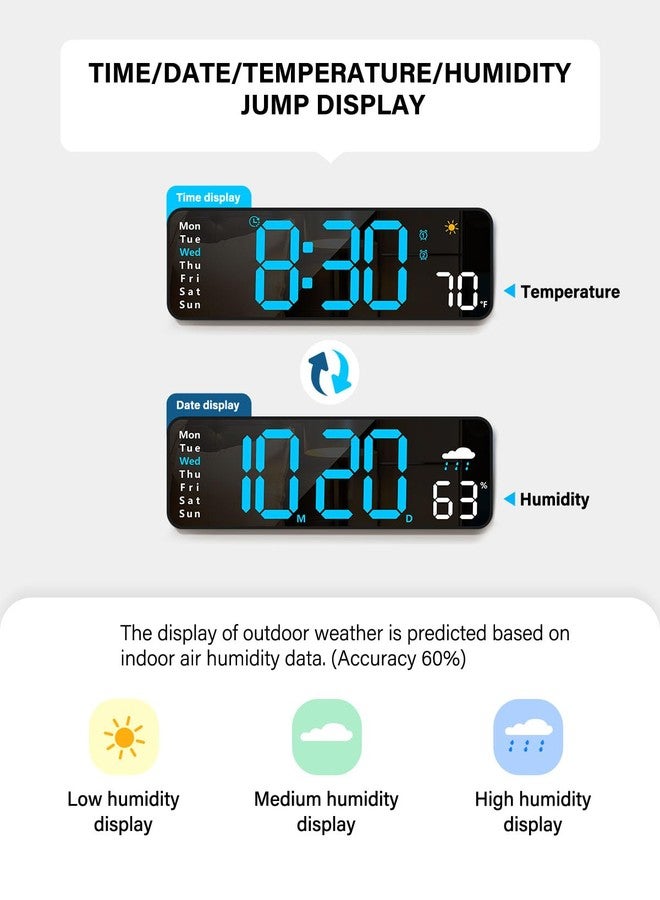 Zelaclock Digital Wall Clock, Digital Clock Large Display with Remote Control, Corded LED Alarm Clocks with Date, Week, Temp, Humidity, Auto DST, Countdown, for Living Room Bedroom Classroom Office (Blue) - Image 5